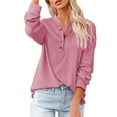 thumbnail image 1 of Womens Tshirts Long Sleeve Womens Tunic Tops Fall V Neck Loose Solid Summer Stitching Blouses Business Casual Pink M, 1 of 7