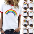 thumbnail image 1 of Womens Tshirts Rainbow Printed Short Sleeve T Shirt Top Tees for Women Blue L, 1 of 5