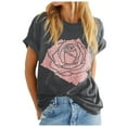 thumbnail image 1 of Womens Tshirts Short Sleeve Crew Neck Loose Boyfriend Fit Rose Graphic Casual Summer Top Grey M, 1 of 5