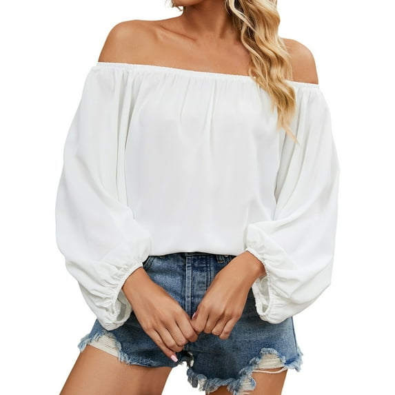 Womens Tshirts Summer Tops Women's Solid Color Boat Neck Chiffon Top Stylish and Comfortable