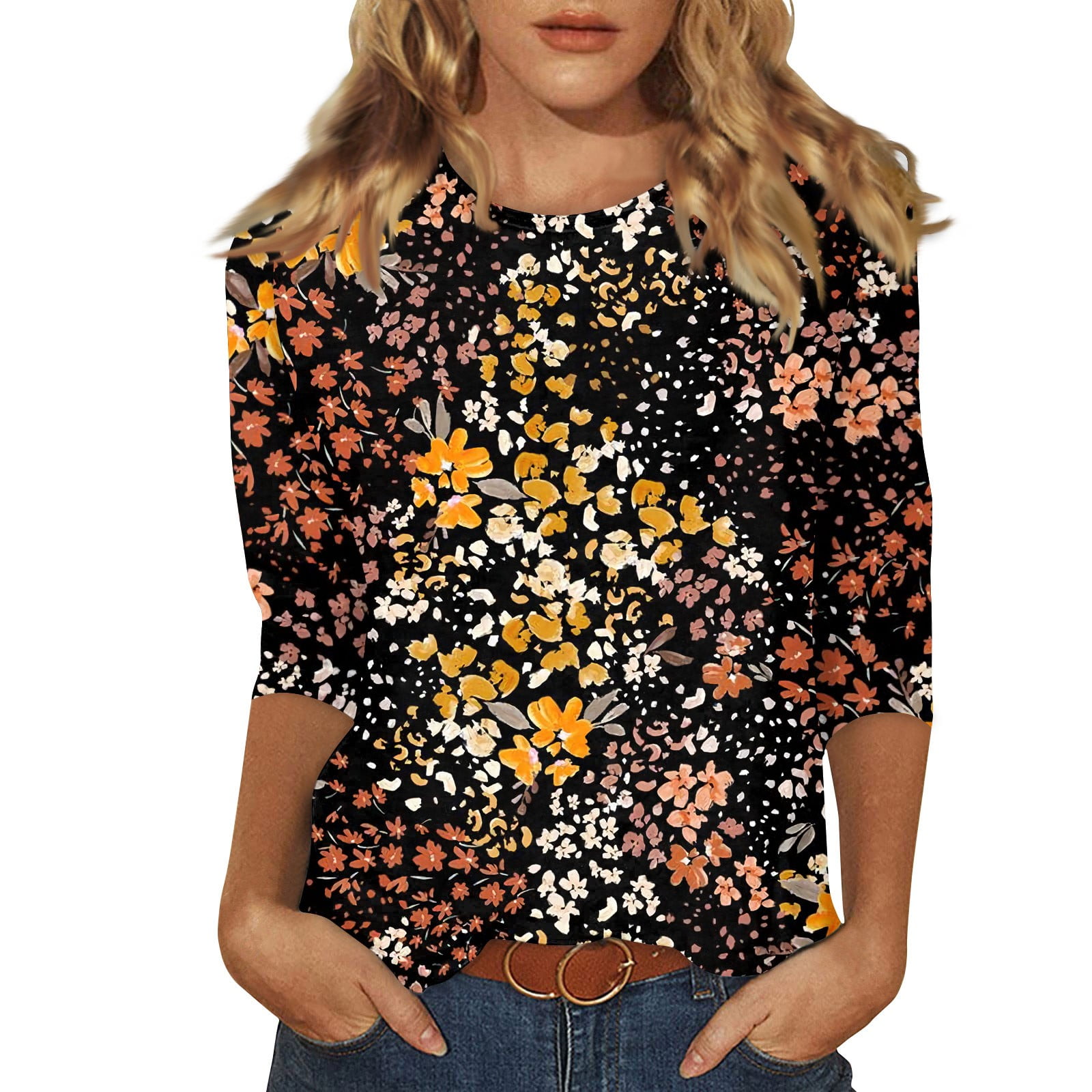Damen Bluse Mit 3/4-Ärmeln & Rüschenmanschetten – Trendige Business Bluse In Uni