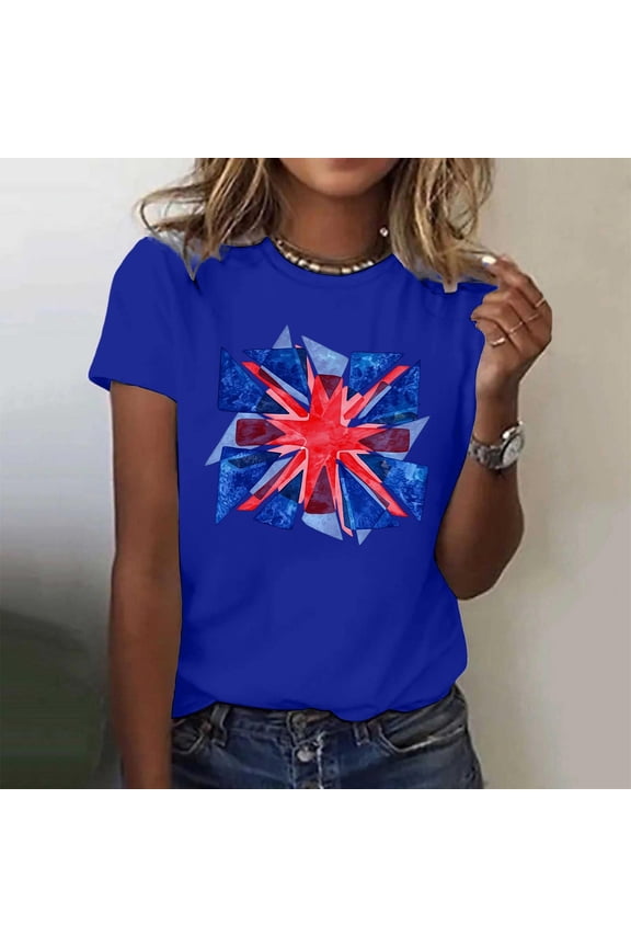 Womens Tshirts Uk National Day Print Short Sleeve Crewneck Tee Daily Womens Tees Blue M