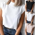 thumbnail image 1 of Womens Tshirts Women Loose Casual Round Neck Solid Short Sleeve Stand Collar Top White XL, 1 of 6