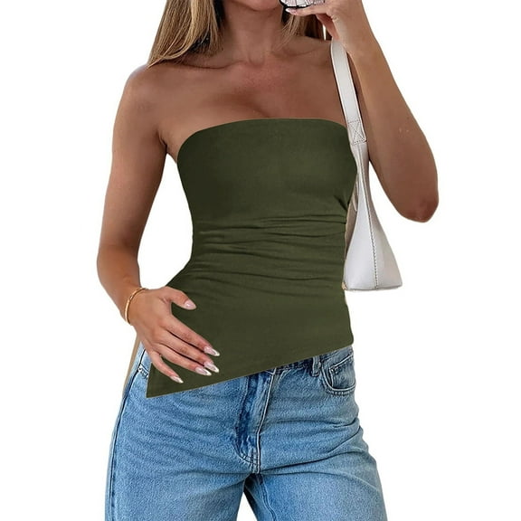 Womens Tube Top 2025 Summer Strapless Tops Army green M