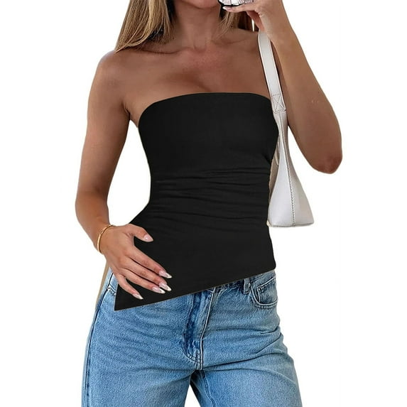 Womens Tube Top 2025 Summer Strapless Tops Black XL