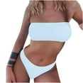 thumbnail image 1 of Womens Tube Top Textured High Waist Two Piece Swimsuit Bandeau Bikini Set Push Up Bathing Suits Swimsuit White M, 1 of 9