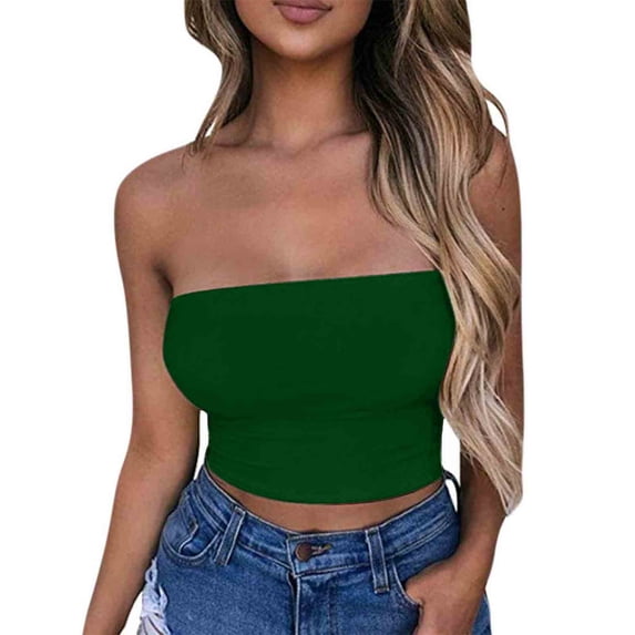 Womens Tube Tops Fashion Sexy Strapless Crop Tank Basic Backless Bandeau Summer Shirt Slim Fit Tunic