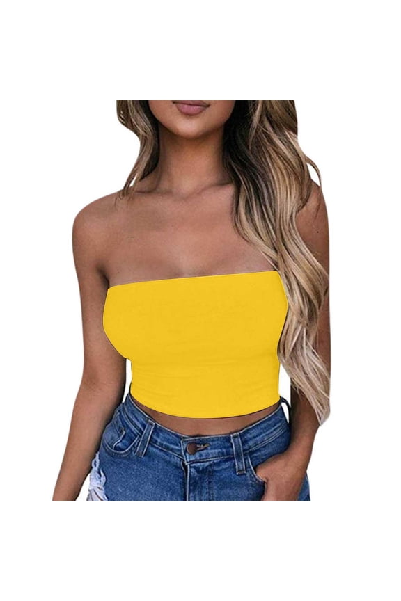 Womens Tube Tops Fashion Sexy Strapless Crop Tank Basic Backless Bandeau Summer Shirts Slim Fit Blouses Going Out Top