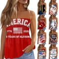 thumbnail image 1 of Womens Tube Tops Strapless Bandeau Tops Backless Sexy Tank Tops Smocked Ruffled Backless Tanks American Flag Shirt Cute Summer Style Vermilion L, 1 of 5