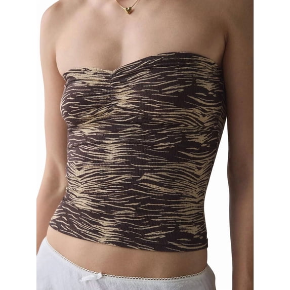 Womens Tube Tops Strapless Bandeau Tops Slim Fit Summer Going Out Tank Tops Snake Pattern XS