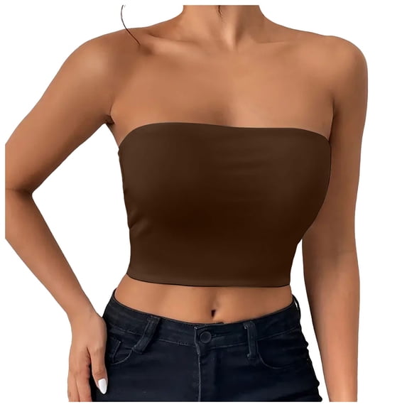 Womens Tube Tops Strapless Crop tops Basic Backless Sleeveless Bandeau Cute 2024 Summer Outfits Sexy Solid Tops