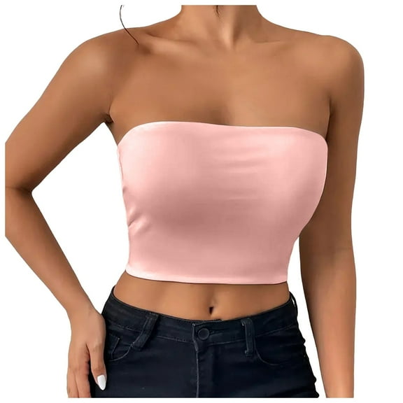 Womens Tube Tops Strapless Crop tops Basic Backless Sleeveless Bandeau Cute 2024 Summer Outfits Sexy Solid Tops