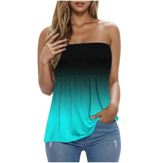 Womens Tube Tops Strapless Tops Backless Tank Tops Smocked Ruffled Shirt