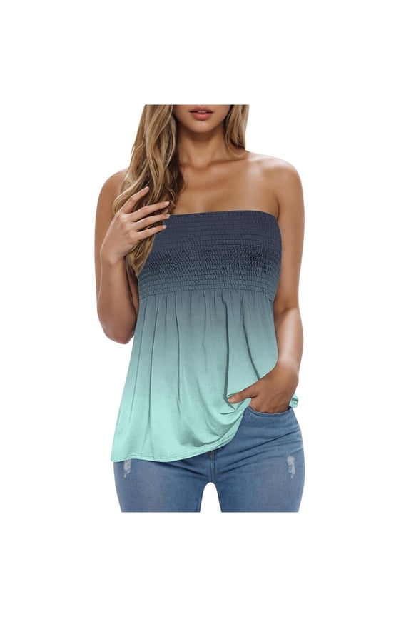 Womens Tube Tops Strapless Tops Backless Tank Tops Smocked Ruffled Shirt