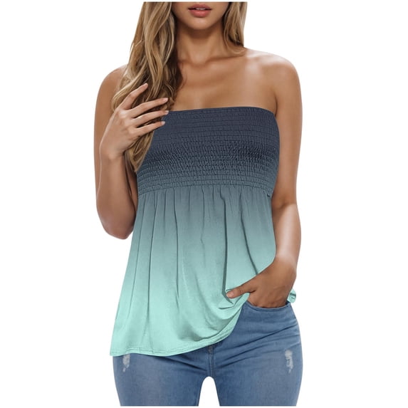 Womens Tube Tops Strapless Tops Backless Tank Tops Smocked Ruffled Shirt