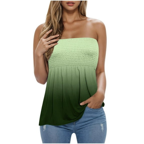 Womens Tube Tops Strapless Tops Backless Tank Tops Smocked Ruffled Shirt