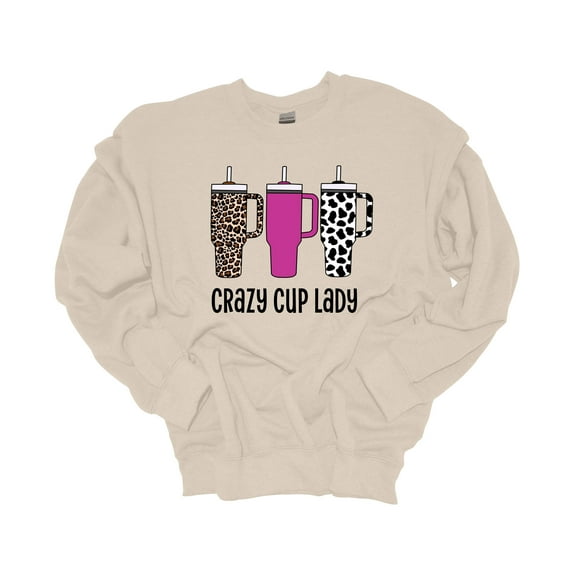 Womens Tumbler Sweatshirt Funny Crazy Cup Lady Crewneck Sweatshirt-Sand-small