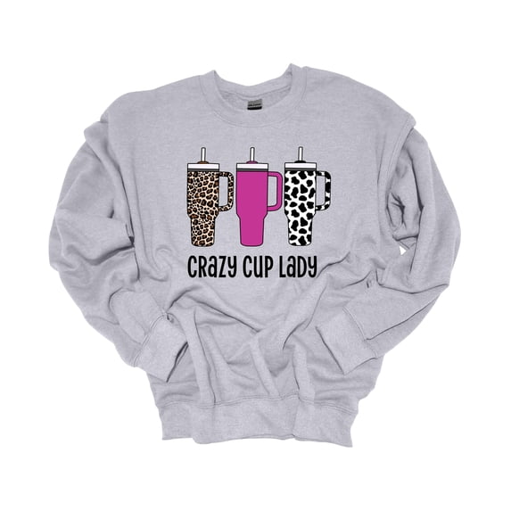 Womens Tumbler Sweatshirt Funny Crazy Cup Lady Crewneck Sweatshirt-Sports Grey-medium
