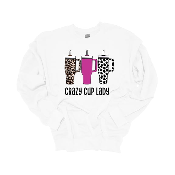 Womens Tumbler Sweatshirt Funny Crazy Cup Lady Crewneck Sweatshirt-White-large
