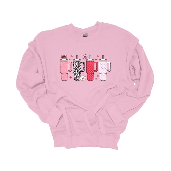 Womens Tumbler Sweatshirt Valentines Day Cup Colletion Crewneck Sweatshirt-Light Pink-small