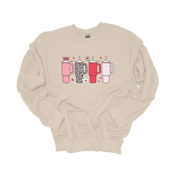Womens Tumbler Sweatshirt Valentines Day Cup Colletion Crewneck Sweatshirt-Sand-xxxl