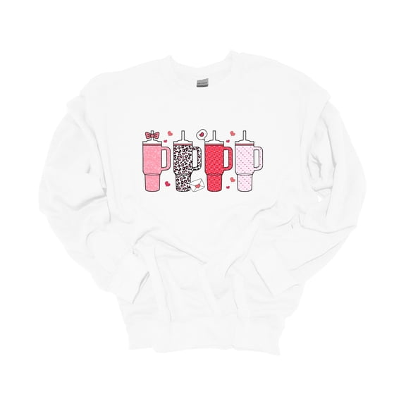 Womens Tumbler Sweatshirt Valentines Day Cup Colletion Crewneck Sweatshirt-White-small
