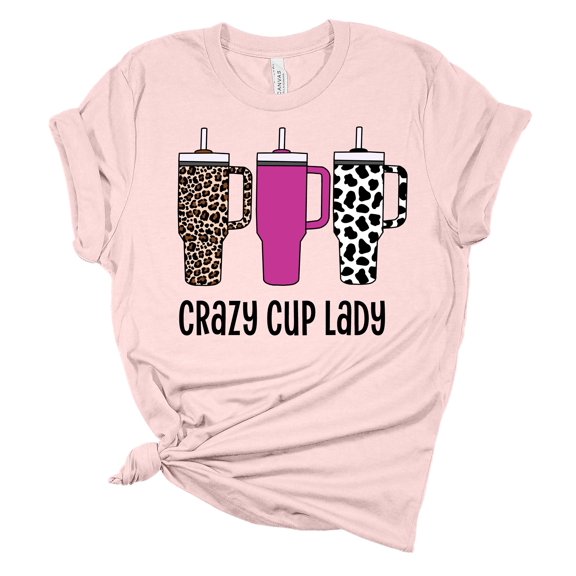 Womens Tumbler Tshirt Funny Crazy Cup Lady Short Sleeve T-shirt-Soft Pink-xl