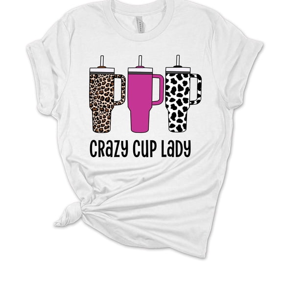 Womens Tumbler Tshirt Funny Crazy Cup Lady Short Sleeve T-shirt-White-large