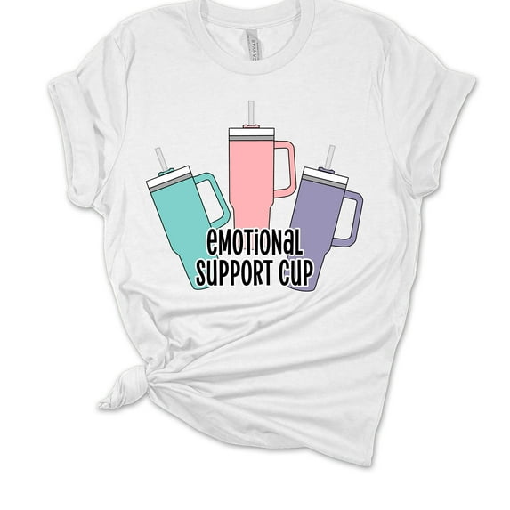 Womens Tumbler Tshirt Funny Emotional Support Cup Short Sleeve T-shirt-White-xxl