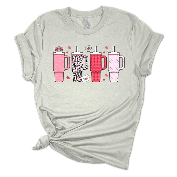 Womens Tumbler Tshirt Valentines Day Cup Colletion Short Sleeve T-shirt-Athletic Heather-large