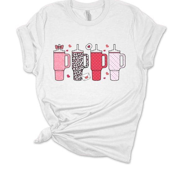 Womens Tumbler Tshirt Valentines Day Cup Colletion Short Sleeve T-shirt-White-4xl
