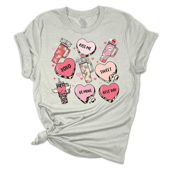 Womens Tumbler Tshirt Valentines Day Sweet Heart Cups Short Sleeve T-shirt-Athletic Heather-small