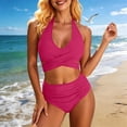 thumbnail image 1 of Womens Tummy Control Bathing Suits Modest Bikini Sets Twist Front Two Piece High Waisted Halter Bikini Sets (Hot Pink XL), 1 of 3