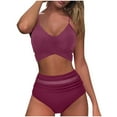 thumbnail image 1 of Womens Tummy Control Bathing Suits Modest High Waisted Bikini Sets 2 Piece Swimsuit 2025 High Cut Swimwear Wine L, 1 of 5