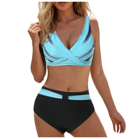 Womens Tummy Control Bathing Suits Modest High Waisted Bikini Sets Cute Halter 2 Piece Swim Suit 2024 Womens Tankini Bathing Suits Mint Green M