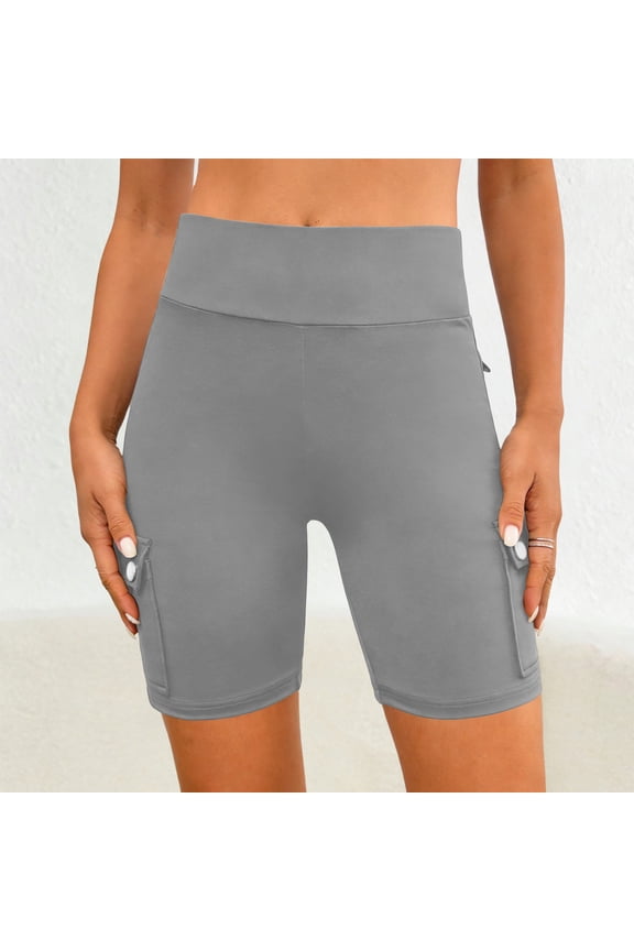 Womens Tummy Control Butt Lifting Shorts High Waist Flap Pockets Workout Bermuda Cargo Running Yoga Shorts Gray XXL