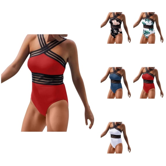 Womens Tummy Control Front Crossover One Piece Swimsuit - Hollow Monokini Bathing Suit