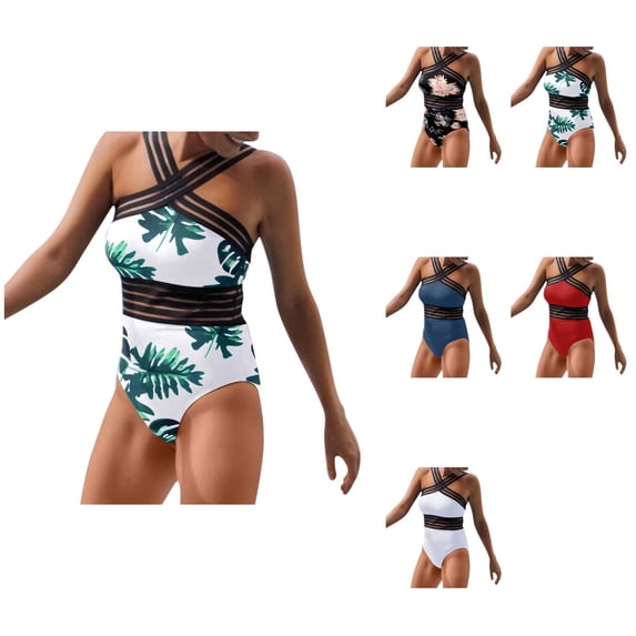 Womens Tummy Control Front Crossover One Piece Swimsuit - Hollow Monokini Bathing Suit