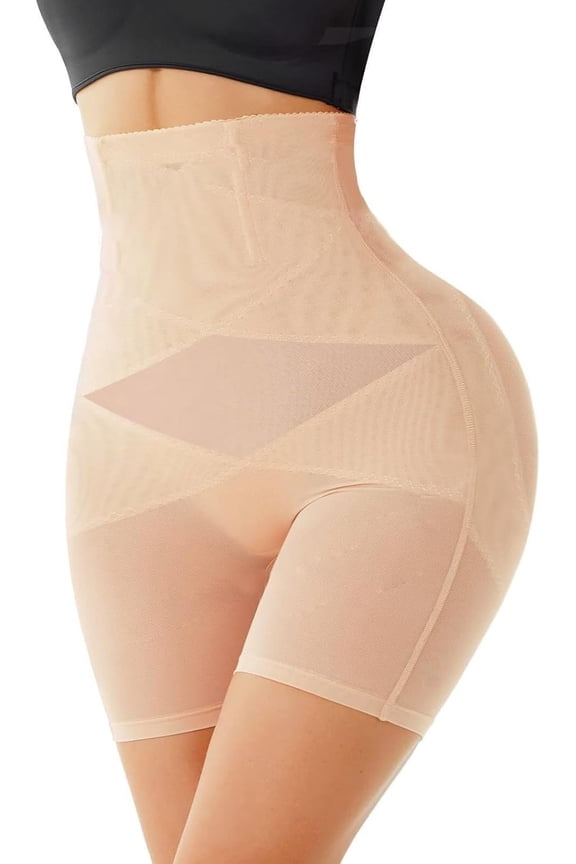 Womens' Tummy Control High Waist Trainer Body Shaper(Nude - Mid Thigh,M