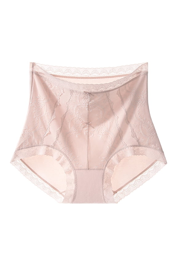 Womens Tummy Control High Waisted Lace Seamless Panties Breathable Nylon Spandex Briefs Pink L/XL,Size L