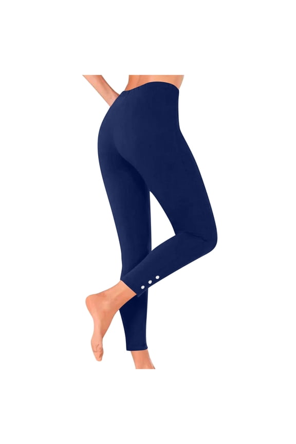 Womens Tummy Control High Waisted Leggings Buttery Soft 7/8 Cropped Yoga Pants Opaque Workout in Navy,Size M