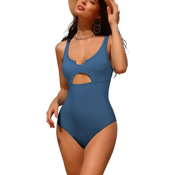 Womens Tummy Control Monikini Swimsuit for lady Cut Out One Piece Bath Suit Ribbed Swimsuit