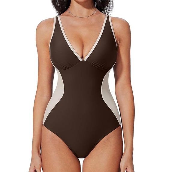 Womens Tummy Control One Piece Swimsuit Sexy Crisscross Back Bathing Suit (Brown, XL)