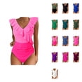 thumbnail image 1 of Womens Tummy Control One Piece Swimsuit - Cute Bathing Suit with Ruffle V-Neck Swimwear, 1 of 9