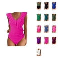 thumbnail image 1 of Womens Tummy Control One Piece Swimsuit - Cute Bathing Suit with Ruffle V-Neck Swimwear, 1 of 5