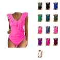 thumbnail image 1 of Womens Tummy Control One Piece Swimsuit - Cute Bathing Suit with Ruffle V-Neck Swimwear, 1 of 5
