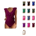 thumbnail image 1 of Womens Tummy Control One Piece Swimsuit - Cute Bathing Suit with Ruffle V-Neck Swimwear, 1 of 5
