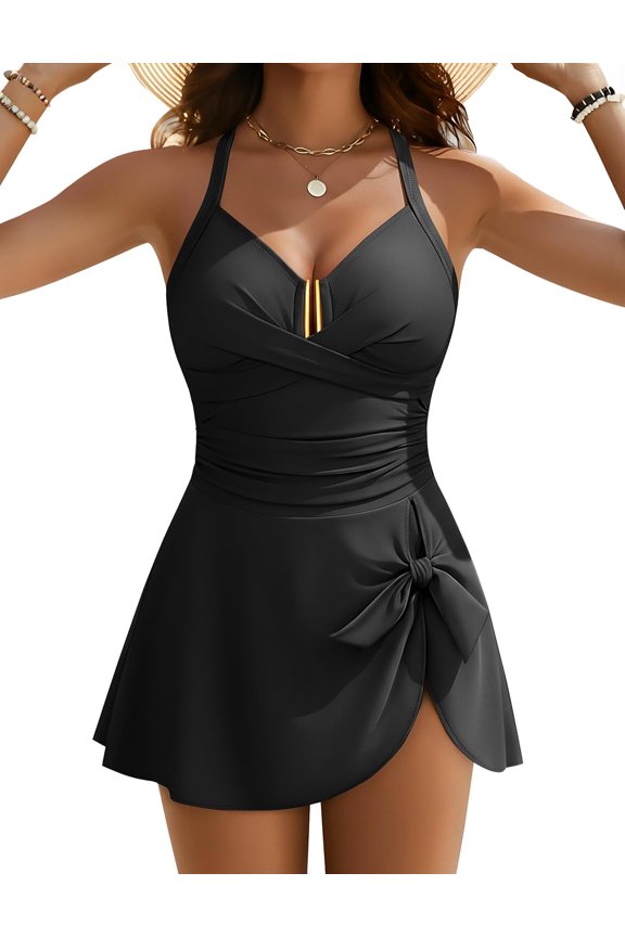 Womens Tummy Control One Piece Swimsuits Criss Cross Push Up Bathing Suits U-Wire Ruched Swim Dress 2026