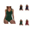 thumbnail image 1 of Womens Tummy Control Ruched One Piece Swimsuit with V Neck and Mesh Detail - Bathing Suit for Women, 1 of 7