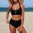thumbnail image 1 of Womens Tummy Control Tankini Swimsuit Ruched Two Piece Solid Color Bathing Suits U Neck Swimwear with Bottom Black M, 1 of 8